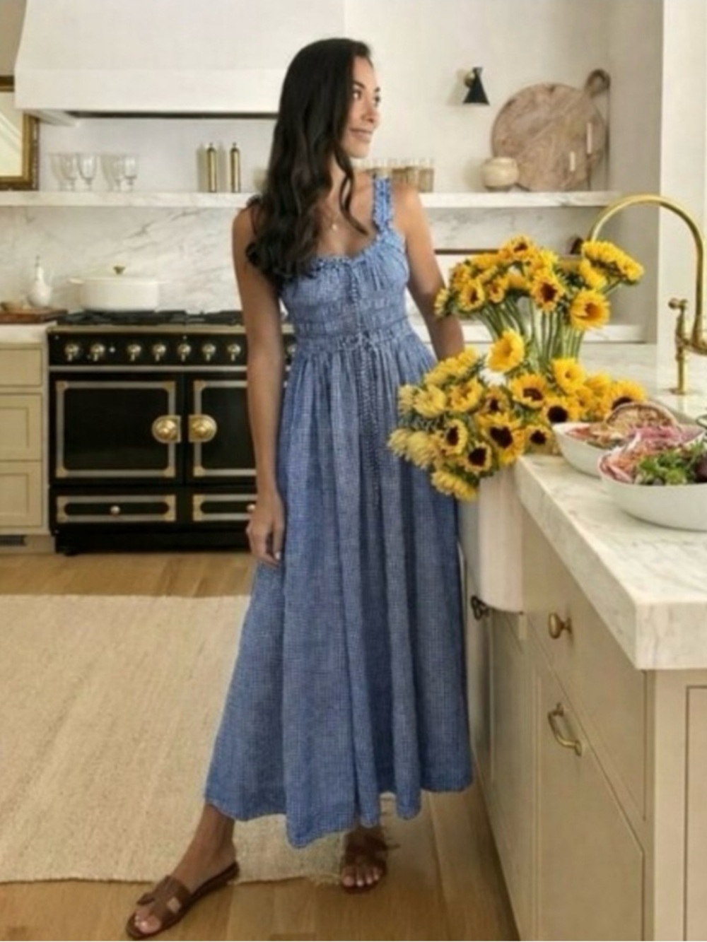 NWT Doen Emmaretta Smocked Dress in Blue Gingham Size Large